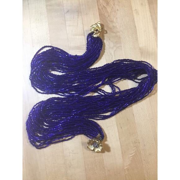 Valjean Vintage Iridescent Cobalt Blue Micro seed bead multistrand long necklace - Picture 10 of 10